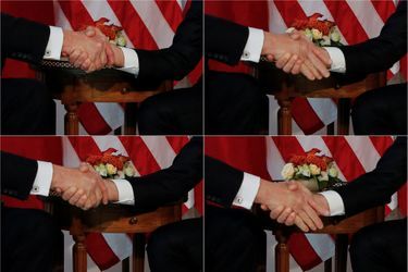 La fameuse poignée de mains entre Donald Trump et Emmanuel Macron. 