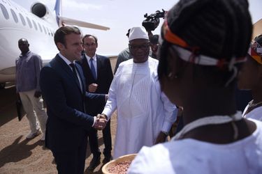 Emmanuel Macron, Jean-Yves Le Drian et Ibrahim Boubacar Keita.