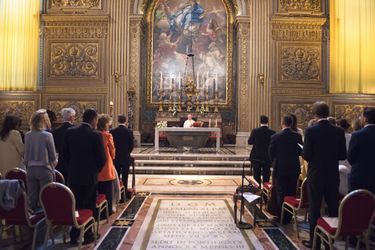 Baptême du prince Liam de Luxembourg dans la chapelle du choeur de la basilique Saint-Pierre au Vatican, le 22 avril 2017