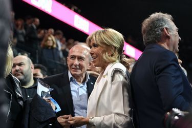 Brigitte Macron et Gerard Collomb au meeting d&#039;Emmanuel Macron à Bercy. 