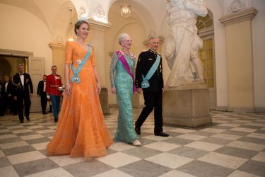 La reine Margrethe II de Danemark avec la reine Mathilde et le roi Philippe de Belgique à Copenhague, le 28 mars 2017