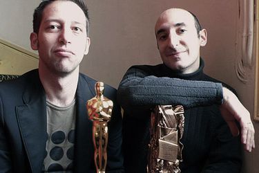 Antoine Rein et Fabrice Goldstein avec l'Oscar et le César du Meilleur court-métrage, 2008
