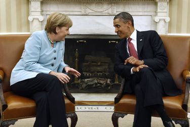 Angela Merkel et Barack Obama dans le Bureau ovale de la Maison Blanche, le 7 juin 2011.
