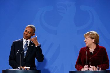 Barack Obama et Angela Merkel à Berlin, lors de sa dernière visite en tant que président américain, le 17 novembre 2016.