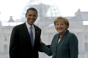 Barack Obama, alors candidat à la primaire démocrate, et Angela Merkel à Berlin, le 24 juin 2008.