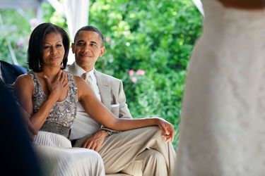 Michelle et Barack Obama lors d'un mariage à Chicago, le 18 juin 2012.