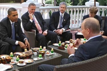 Barack Obama et Vladimir Poutine à Novo-Ogariovo, la résidence personnelle du président russe près de Moscou, le 7 juillet 2009.