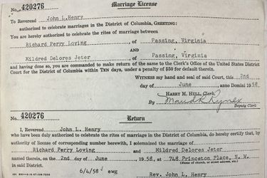 Le certificat de mariage de Mildred et Richard Loving.