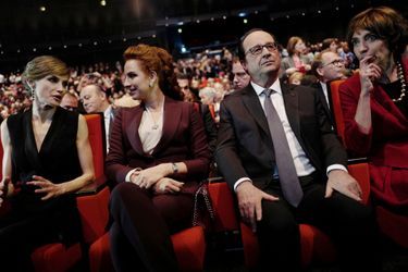 La princesse Lalla Salma du Maroc et la reine Letizia d'Espagne avec François Hollande à Paris, le 31 octobre 2016
