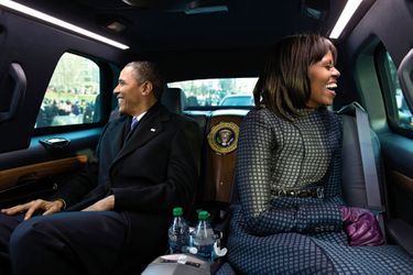 Dans la Cadillac One, surnommée « The Beast », à Washington, lors de la seconde intronisation d’Obama, en janvier 2013. 