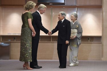 L&#039;impératrice Michiko et l&#039;empereur Akihito du Japon avec la reine Mathilde et le roi Philippe de Belgique à Tokyo, le 13 octobre 2016