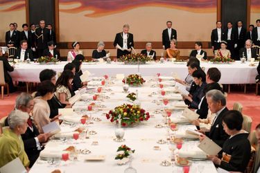 Le banquet d&#039;Etat offert par le couple impérial du Japon au roi Philippe et à la reine Mathilde de Belgique à Tokyo, le 11 octobre 2016