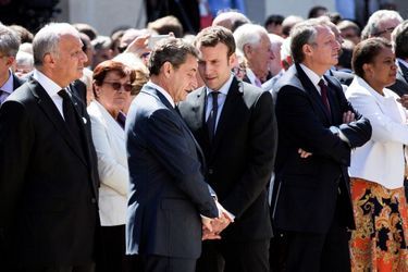 Nicolas Sarkozy et Emmanuel Macron aux Invalides, pour l&#039;hommage national rendu à Michel Rocard.
