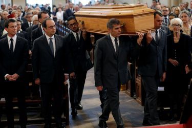 Manuel Valls et François Hollande à l'hommage à Michel Rocard, à Paris.
