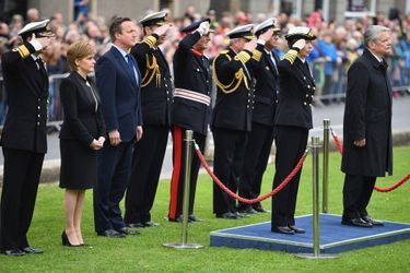 La princesse Anne avec Joachim Gauck et David Cameron à Kirkwall, le 31 mai 2016