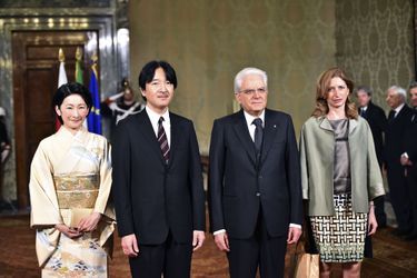 La princesse Kiko et le prince Akishino du Japon avec Sergio et Laure Mattarella à Rome, le 11 mai 2016