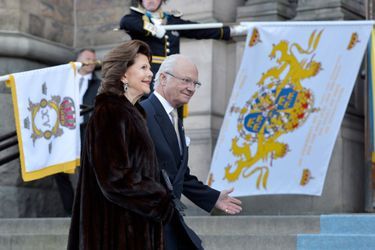 La reine Silvia et le roi Carl XVI Gustaf de Suède à Stockholm, le 29 avril 2016