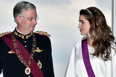 Le roi Philippe de Belgique et la reine Rania de Jordanie à Bruxelles, le 18 mai 2016