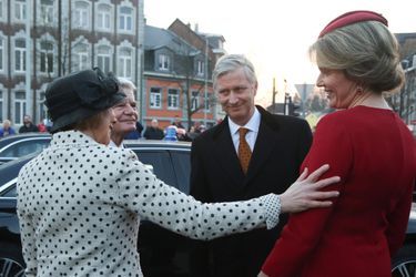 La reine Mathilde et le roi Philippe de Belgique avec Daniela Schadt à Eupen, le 10 mars 2016