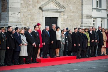 La reine Mathilde et le roi Philippe de Belgique avec le couple présidentiel allemand à Eupen, le 10 mars 2016
