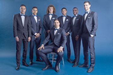Autour du roi Zlatan, de g. à dr., Gregory  Van der Wiel, Marquinhos, David Luiz, Thiago Silva, Blaise Matuidi, Javier Pastore.
