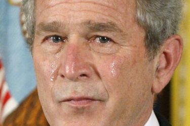 George W. Bush pleure durant un hommage rendu à un soldat américain qui s'est sacrifié pour sauver ses camarades en Irak, en avril 2008