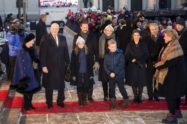 La famille royale de Norvège avec la Première ministre norvégienne à Oslo, le 17 janvier 2016