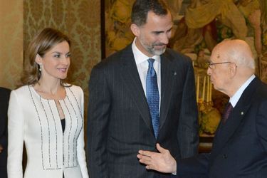 Le roi Felipe VI d’Espagne et la reine Letizia avec le président Giorgio Napolitano à Rome, le 19 novembre 2014