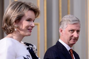 La reine Mathilde et le roi Philippe de Belgique au Palais royal à Bruxelles le 7 janvier 2016