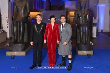 Oscar Isaac, May Calamawy, Ethan Hawke à la projection de la saison 1 de la série «Moon Knight», au British Museum, à Londres, le 17 mars 2022.