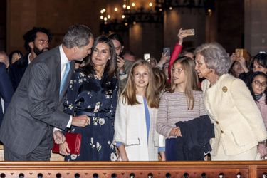 La famille royale espagnole à la messe de Pâques à Palma de Majorque, le 21 avril 2019