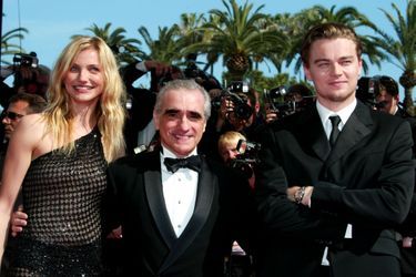 Leonardo DiCaprio avec Cameron Diaz et Martin Scorsese au photocall de «Gangs of New York» au Festival de Cannes le 20 mai 2002