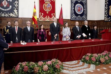 La reine Letizia et le roi Felipe VI d'Espagne à la remise du Prix Cervantes à Alcalá de Henares, le 23 avril 2019