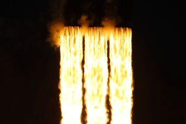 Lors du décollage de Falcon Heavy, le 11 avril 2019, à Cap Canaveral en Floride.