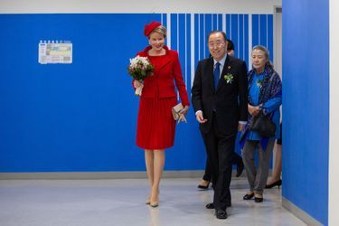 La reine des Belges Mathilde a retrouvé Ban Ki-moon et sa femme Yoo Soon-taek à Incheon, le 27 mars 2019 