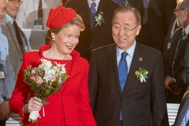 La reine des Belges Mathilde avec Ban Ki-moon à Incheon, le 27 mars 2019 