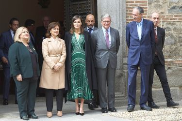 La reine Letizia d'Espagne dans une robe Sandro à Madrid, le 10 avril 2019