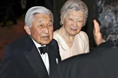 L'empereur Akihito et l'impératrice Michiko du Japon au banquet du Japan Prize à Tokyo, le 8 avril 2019