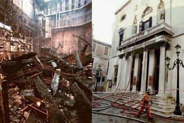 La Fenice de Venise, détruite par un incendie criminel, en janvier 1996. 