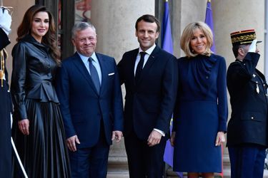 Emmanuel Macron et son épouse Brigitte reçoivent à l&#039;Elysée le roi Abdallah II et la reine Rania de Jordanie.