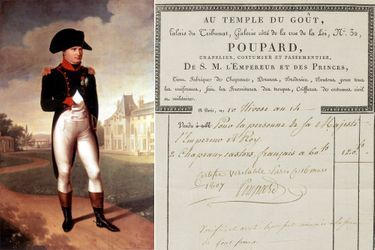 Portrait de Napoléon Ier à La Malmaison par François Gérard - Facture pour deux chapeaux de l'empereur Napoléon Ier en vente aux enchères chez Osenat à Fontainebleau le 12 mars 2022