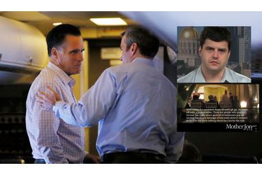 Mitt Romney et un collaborateur le 29 août. En médaillon, le petit-fils de Jimmy Carter qui a découvert sur YouTube la vidéo de Mitt Romney. 