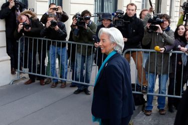 Christine Lagarde à son arrivée au siège de la Cour de justice de la République, ce matin.