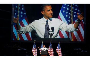 <br />
Obama au Nokia Theatre de Los Angeles.
