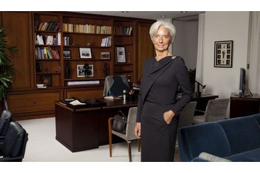 <br />
Christine Lagarde dans son bureau à Washington. 