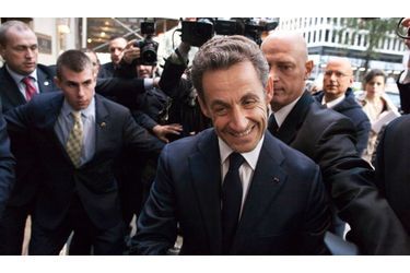 <br />
Nicolas Sarkozy à son arrivée à la conférence, à New York. 