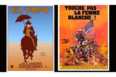 <br />
Deux affiches réalisées par Jean Giraud pour le cinéma, celle d'"El Topo" d'Alejandro Jodorowski et de "Touche pas à la femme blanche" de Marco Ferreri. 