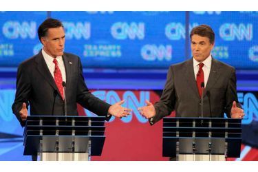 <br />
Mitt Romney et Rick Perry lors d&#039;un précédent débat.