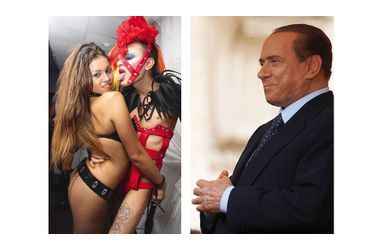 <br />
Ruby (à g.), escort girl, accompagnée d'un trans. Berlusconi (à dr.)