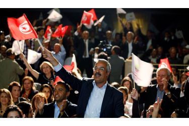 <br />
Un sympathisant du Parti démocrate progressiste (PDP) lors d'un meeting à Tunis, le 17 octobre dernier.